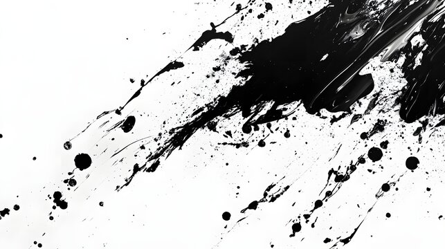 Abstract black ink splatter on white background.