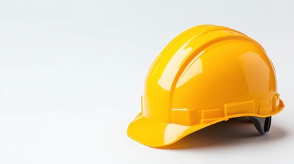 Bright Yellow Safety Helmet on White Background for Construction Use