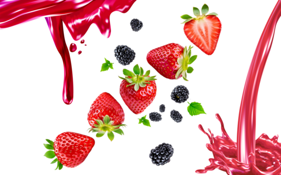 fresas flotando con splash cremoso fresas cortadas en varias presentaciones aislado rojas jugosa fresca deliciosa saludable fotografía macro alta definición chapoteo dulce cremoso png 