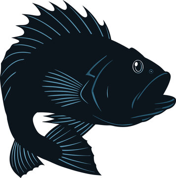 Bold Lingcod Fish Vector Illustration &ndash; Striking Marine Design with Detailed Features and Dramatic Dark Tones in a Captivating Pose