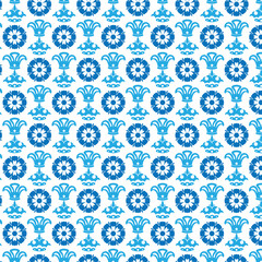 Elegant blue floral pattern seamless design on white background for decorative purposes