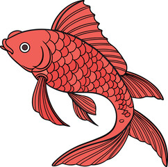 Vibrant Red Fish Vector Illustration – Colorful Aquatic Design with Intricate Scales and Flowing Fins in a Dynamic Pose