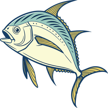 Elegant Pompano Fish Vector Illustration &ndash; Detailed Marine Life Design with Distinctive Colors and Graceful Fins in a Dynamic Profile