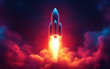 Rocket launching into space with stars - perfect for editorial use