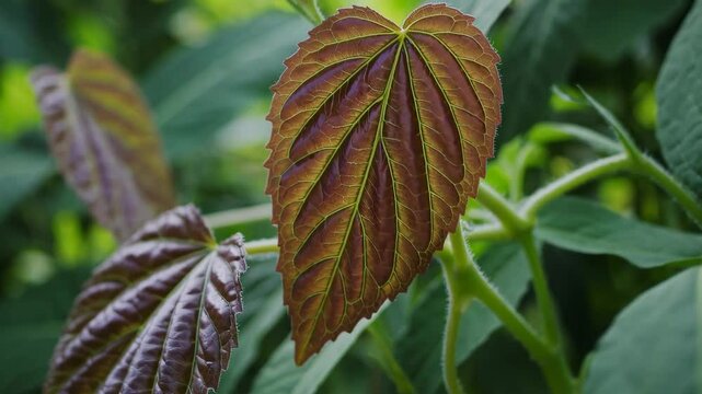 Closeup of vibrant leaf movement in natural environment botanical growth timelapse concept