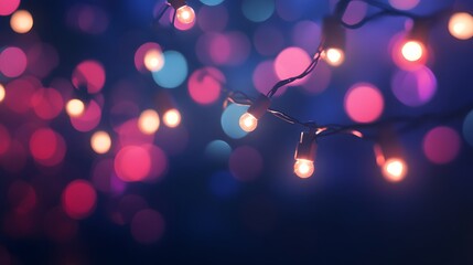 Festive warm light bulbs create a vibrant bokeh effect.