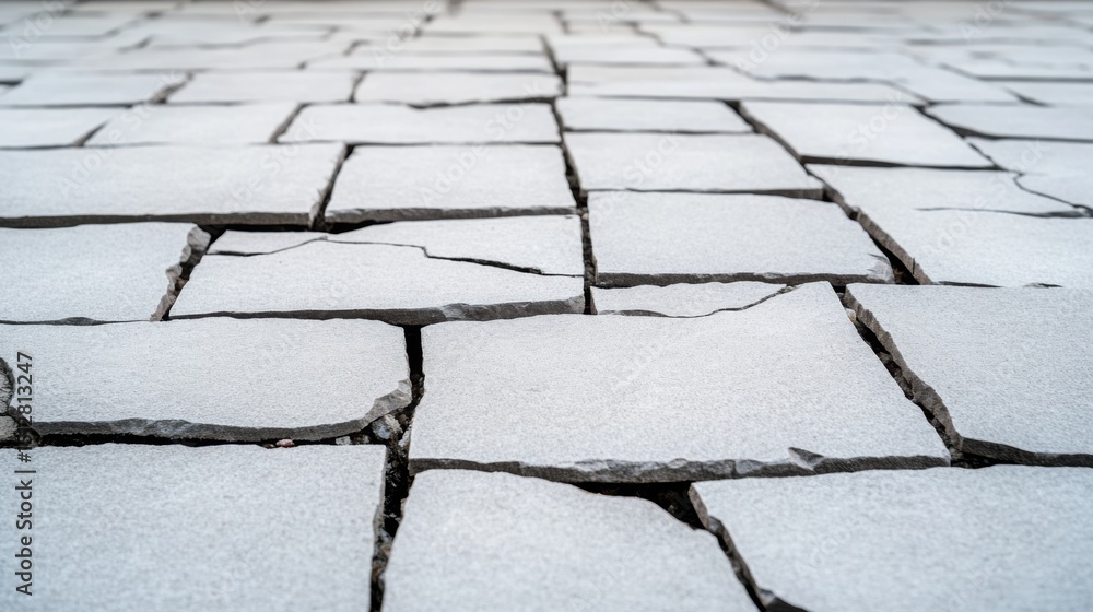 Poster gray stone pavement texture with cracks and irregular patterns