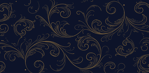 Vector line gold lotus flowers background, floral luxury nature illustration. Asian botanical drawing, oriental graphic