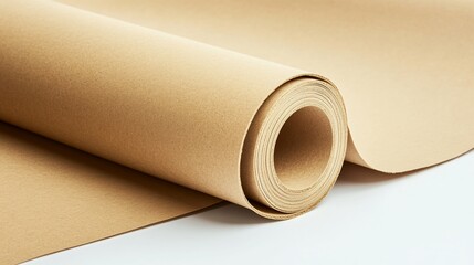Kraft paper roll close up on white - suitable for professional presentations