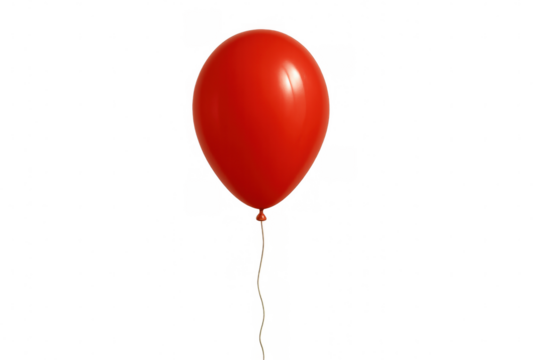 Red balloon floating with string against transparent background, perfect for party or celebration designs