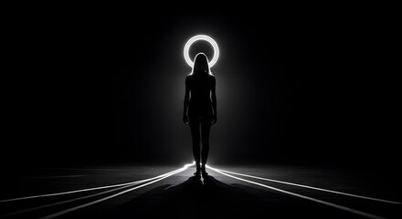 Silhouette of Woman in Dark with Halo Light - Ethereal, Mysterious, Angelic