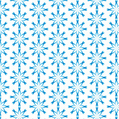 Geometric pattern with blue floral shapes seamlessly repeating on a white background