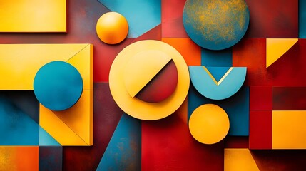 Colorful geometric shapes create a vibrant abstract design.