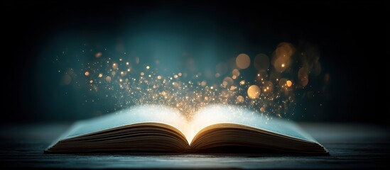 Glowing Open Book On Dark Background