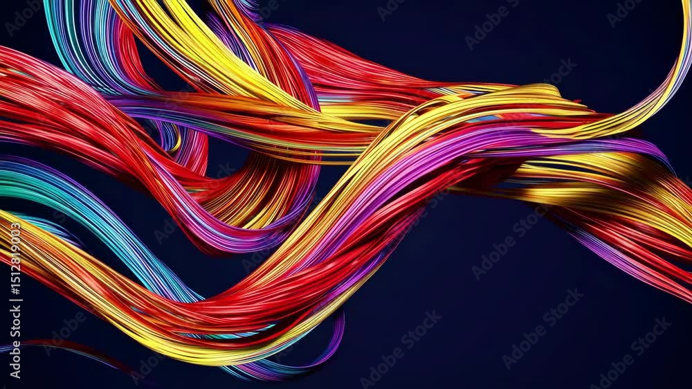 Poster dynamic movement of colorful abstract waves against dark backdrop artistic vibrancy in motion