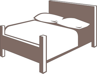 Comfortable Double Bed with Pillows Bedroom Furniture Illustration