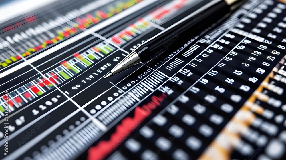 Aufkleber close-up view of a financial data display with various indicators.