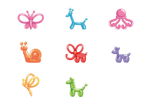 Colorful Balloon Animal Party Kids Birthday Entertainment Illustrations Set