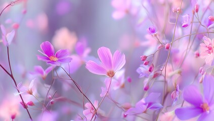 Obraz premium Delicate Pink And Purple Flowers In Soft Focus
