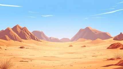 Naklejka premium Desert landscape with mountains under a clear sky.