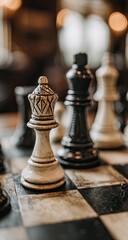 Closeup View Of Chess Pieces On Checkered Board