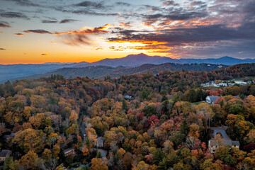 Aerial sunset over Grandfather mountain