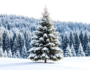 Obraz premium Snowy Christmas tree in a winter forest
