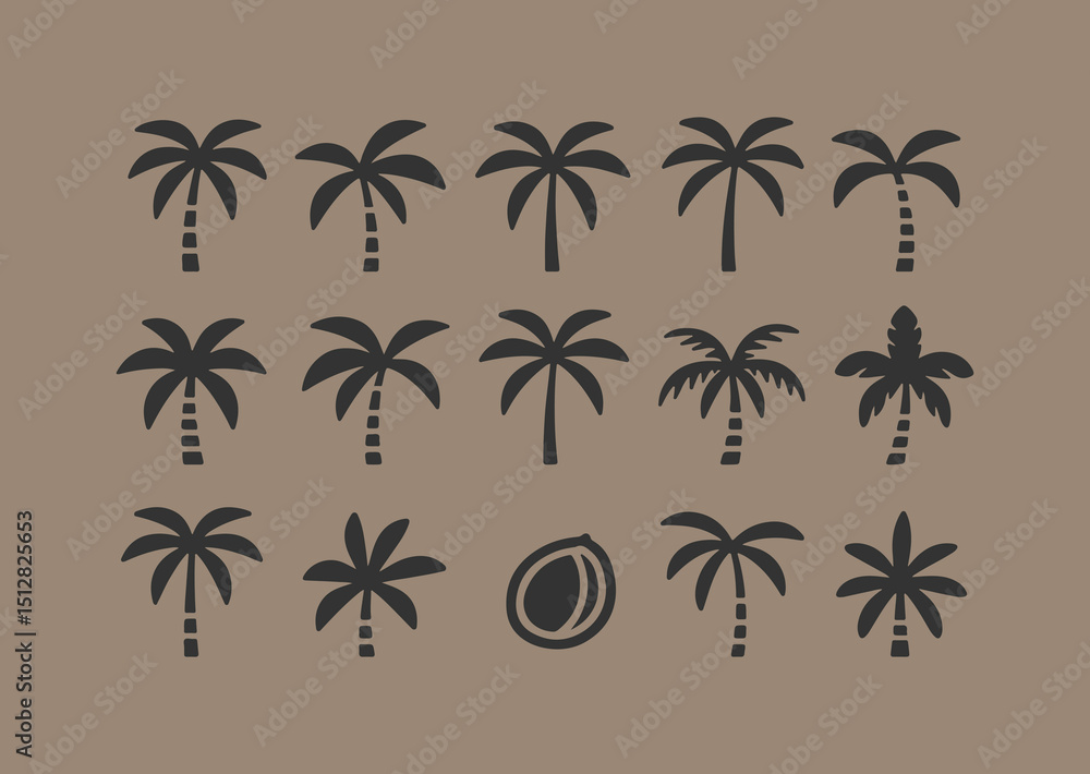 Poster tropical palm tree silhouette pattern with coconut a seamless vector design featuring various palm t