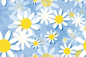 Obraz premium Seamless vector floral pattern with daisies, perfect for spring and summer nature-inspired designs