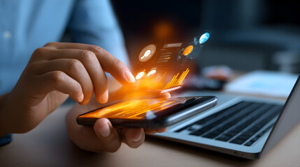 Exploring augmented reality on mobile phone with laptop for business and technology solutions now online