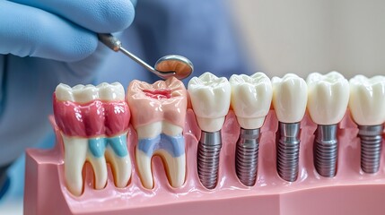 Concept Equipment Model Dental model different colored teeth highlighting area treatment Explore variation 3D model of human jaw teeth Dental model used educational purpose Dental technician working