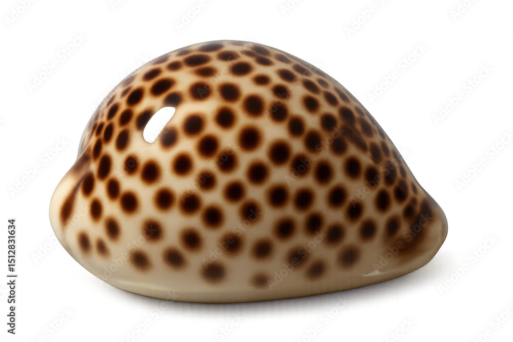 Poster close-up of an eyed cowrie seashell, isolated on a transparent background, highlighting its unique d