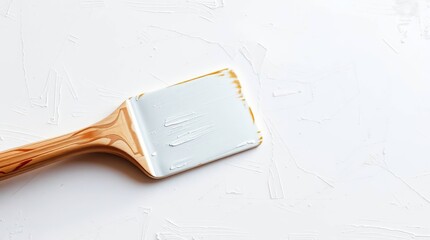 A light gray paint scraper rests on a textured white surface