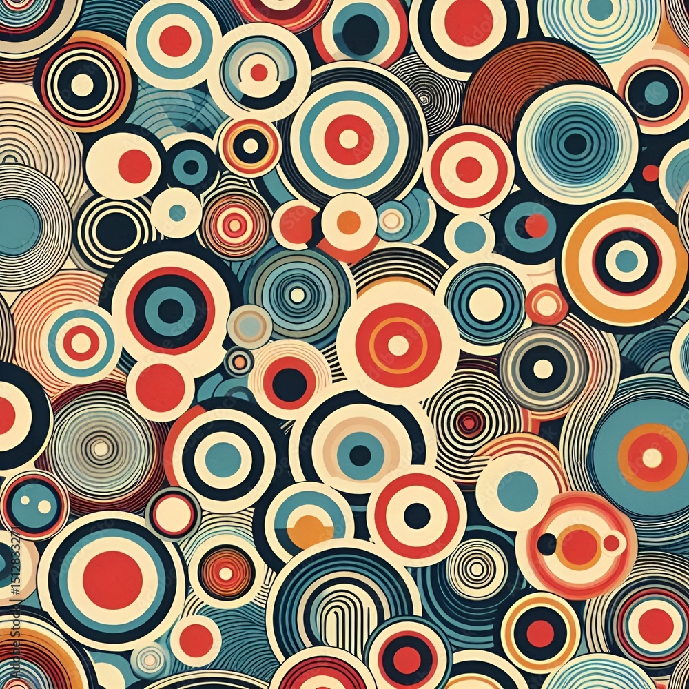 Poster abstract retro circle pattern creates a playful and visually appealing composition with warm tones.