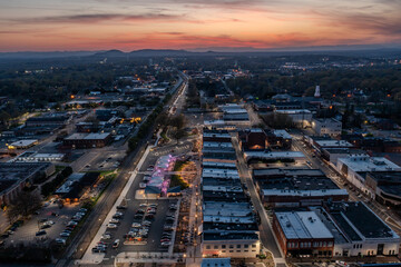 Fototapeta premium aerial view of HickoryNC at sunset