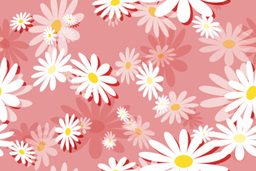 Seamless floral pattern with White and orange flowers on Pink Background, perfect for nature-inspired design and spring illustration