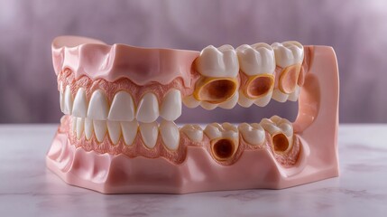 Dental model cavities highlighted used for educational purposes