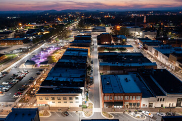aerial. view of hickory nc at night
