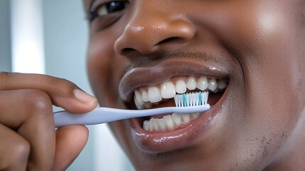 Fototapeta premium Dental Mouth Care Close up of person brushing their teeth soft bristled toothbrush Explore variation Person flossing their teeth Dentist examining patient's mouth dental mirror Person using mouthwash