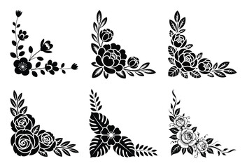 Six black and white floral corner designs © TopW59