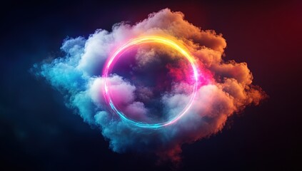 Obraz premium Colorful Neon Circle Framed by Clouds