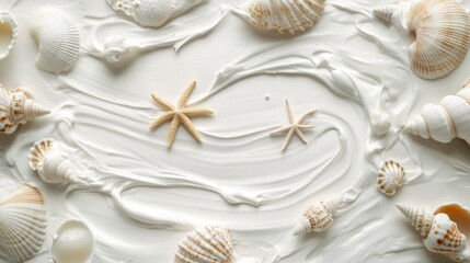 White background with shells and starfish
