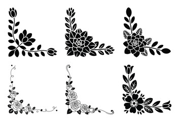 Six black floral corner designs for decoration