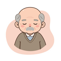 Elderly man with eyes closed wearing a sweater with a neutral background  