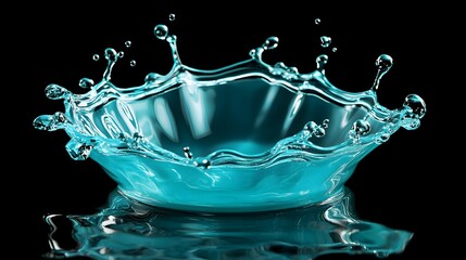 Turquoise water splash against a black background.