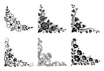 Six elegant black floral corner designs