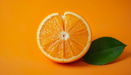 Fototapeta premium A realistic close-up of a sliced tangerine with a few segments slightly separated, on orange background