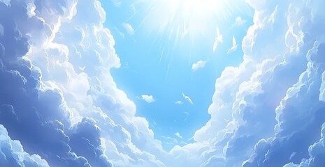Pixelated Bright Sky With Clouds