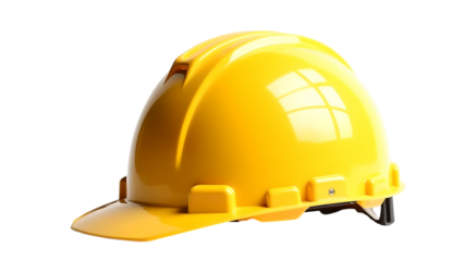 Yellow safety helmet PNG in high-resolution 3D style. Protective construction hard hat icon isolated on transparent background. Ideal for safety, labor, or industrial visuals.