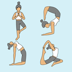 some illustrations of a woman's yoga style in a flat and faceless style